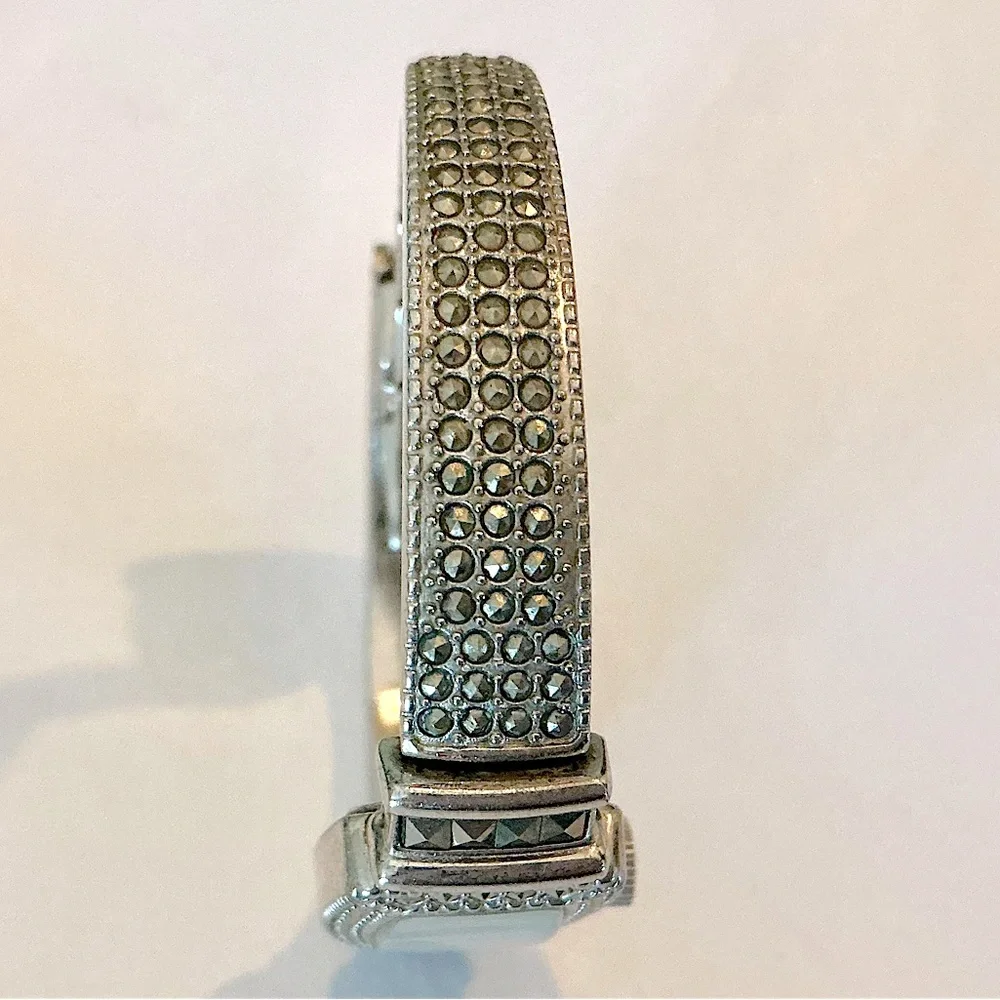 Vintage Anne Klein Marcasite Bracelet Watch Mother of Pearl